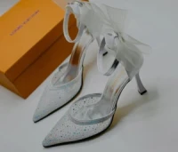 Thin women's high heels, small pointed toe, heel sandals, back sling sandals, toe hot diamond, bow